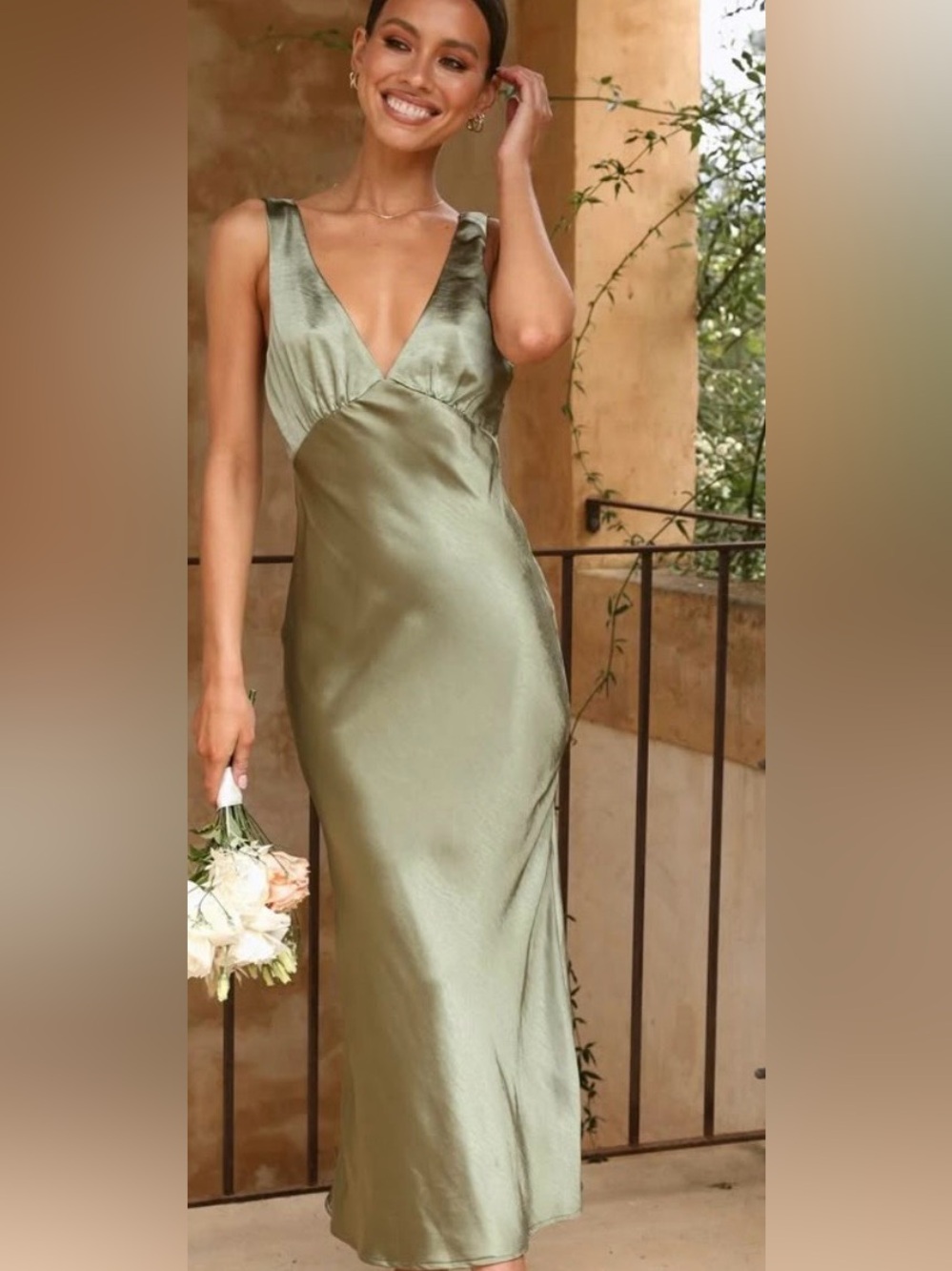 Gold Satin V-Neck Maxi Dress